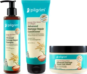 Pilgrim korean rice water collagen advanced damage repair shampoo 200ml conditioner hair mask 200g